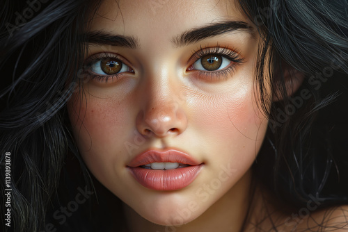 Wallpaper Mural A close up of a woman's face with long black hair Torontodigital.ca