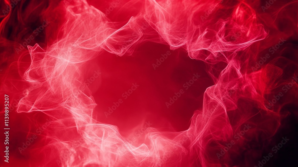 Obraz premium Vibrant Red Smoke Swirling in Heart Shape Against Dark Background