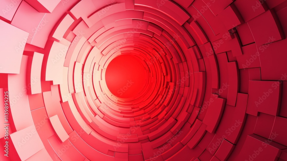 Abstract Red Tunnel with Geometric Patterns and Depth Illusion Abstract Red Tunnel with Geometric Patterns and Depth Illusion