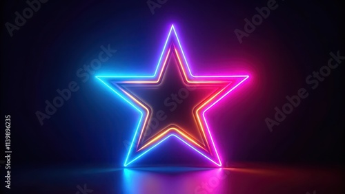 Vibrant neon star shape on a dark background, neon, star, shape, bright, colorful, glowing, vibrant, symbol, decoration, design