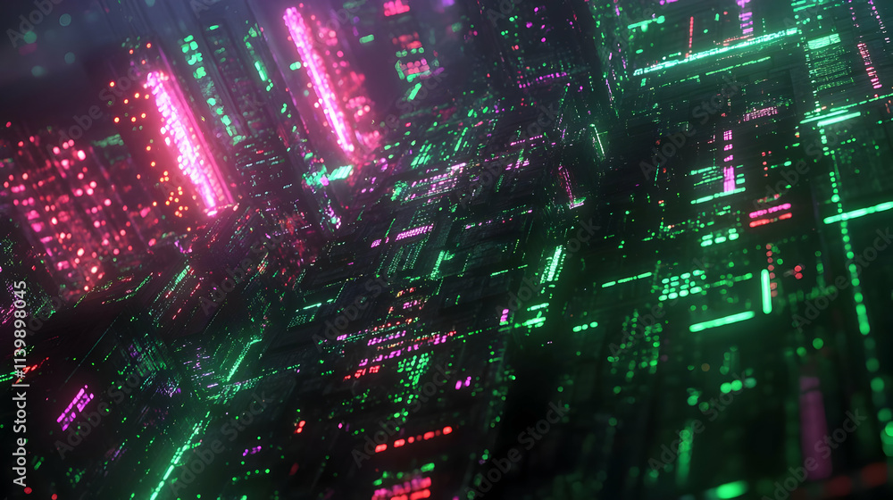 Fototapeta premium Abstract 3D Cityscape Neon Glow