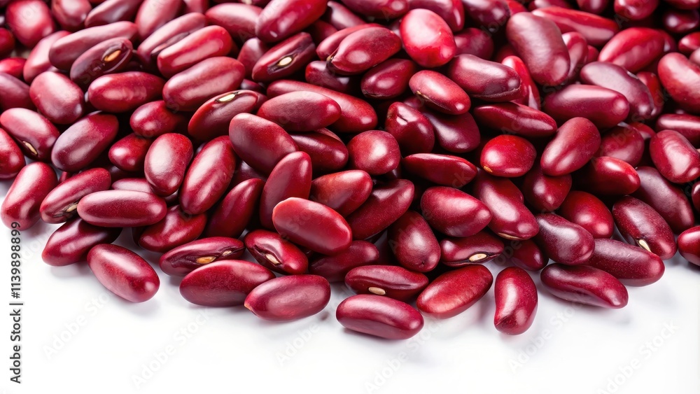 Close-up of vibrant red kidney beans on a white background, legumes, healthy, cooking, food, vegetarian, nutrition, raw Close-up of vibrant red kidney beans on a white background, legumes, healthy, cooking, food, vegetarian, nutrition, raw