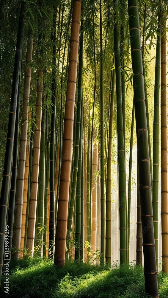 Serene and Majestic Bamboo Forest Bathed in Soft Light, Creating a Tranquil Atmosphere with Towering Bamboo Stalks and Lush Greenery, Evoking Peace and Harmony with Nature Serene and Majestic Bamboo Forest Bathed in Soft Light, Creating a Tranquil Atmosphere with Towering Bamboo Stalks and Lush Greenery, Evoking Peace and Harmony with Nature