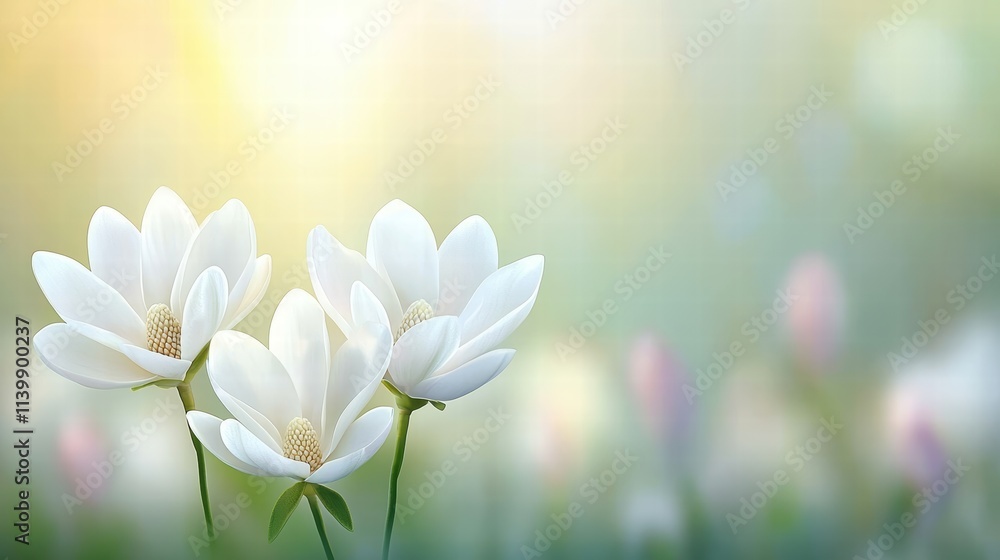 Elegant White Flowers in Soft Focus with Gentle Light Background Elegant White Flowers in Soft Focus with Gentle Light Background