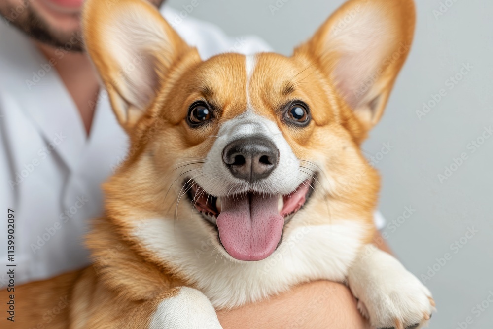 Smiling man hugging a corgi, natural style, indoor setting, joy Smiling man hugging a corgi, natural style, indoor setting, joy