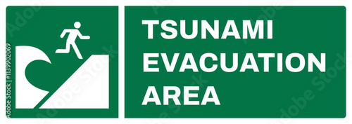 ISO emergency and first aid safety signs uppercase text_tsunami evacuation area_landscape size 1/2 a4,a3,a2,a1	 
