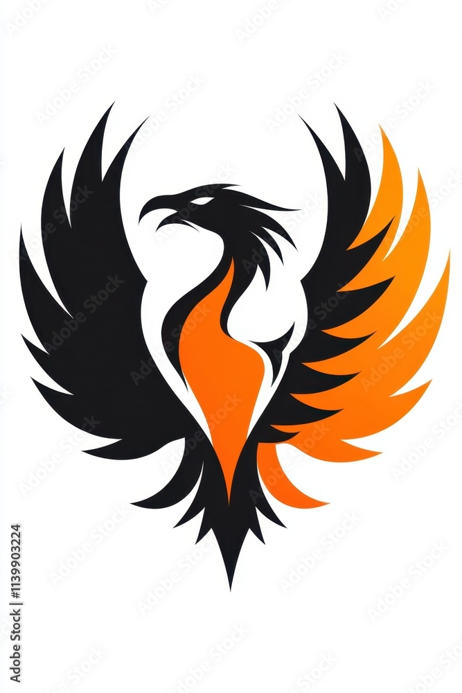 Black and orange phoenix silhouette Black and orange phoenix silhouette