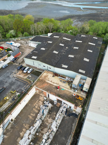 High Angle View of Brent Cross West Hendon London City of England United Kingdom, High Angle Drone's Camera Footage Was Captured on April 17th, 2024 from Medium High Altitude. photo