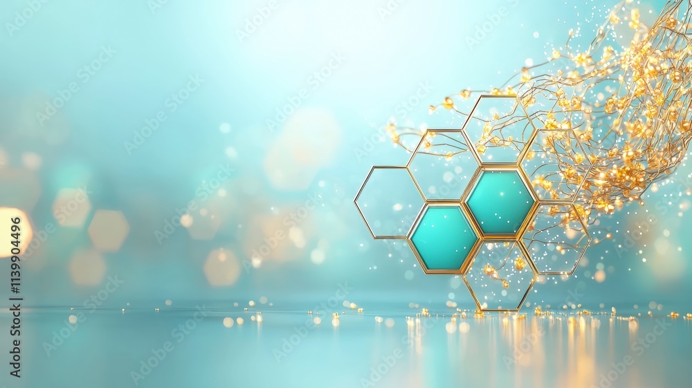Obraz premium Abstract Gold Hexagon Teal Background Luxury Banner Design