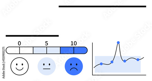 Scale with happy faces and graph chart in blue tones. Ideal for analytics, sentiment, emotion tracking, mood evaluation, data representation, survey results, trend analysis. Line metaphor