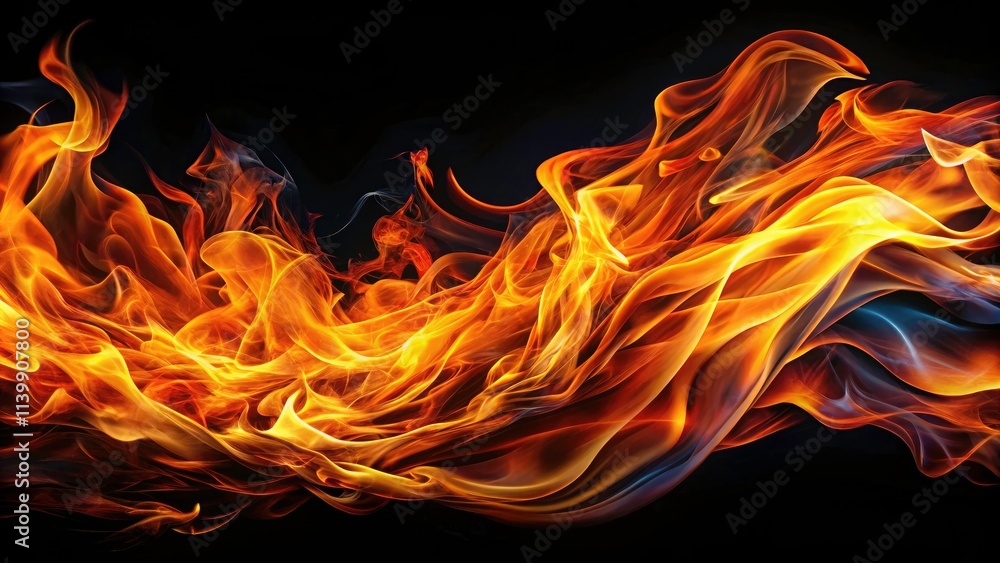 Fototapeta premium Abstract Fire Flames Movement on Black Background - Long Exposure Photography, Fiery Swirls, Dynamic Energy, Light Trails, Warm Colors, Artistic Flames, Fire 