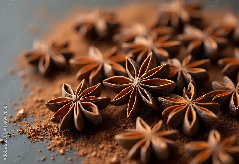 Wooden board with bowl of aromatic star anise, closeup
Wooden board with bowl of aromatic star anise, closeup