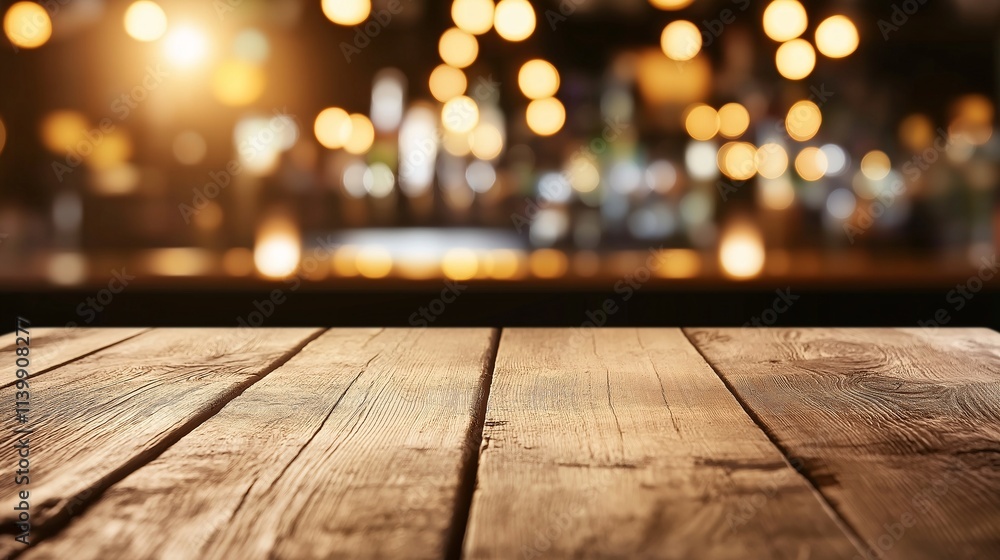 A Close-Up View of a Wooden Table with Soft Focused Background Lights Creating a Warm and Inviting Atmosphere for Dining or Social Gatherings A Close-Up View of a Wooden Table with Soft Focused Background Lights Creating a Warm and Inviting Atmosphere for Dining or Social Gatherings