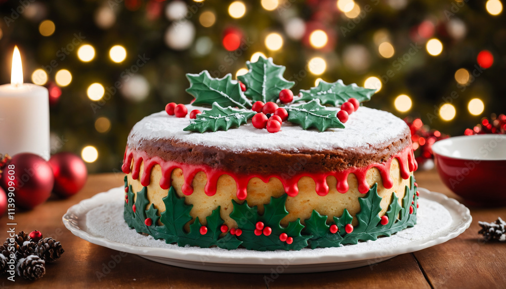 Festive Delight: Beautifully Decorated Christmas Cake with Holiday Charm. Festive Delight: Beautifully Decorated Christmas Cake with Holiday Charm.