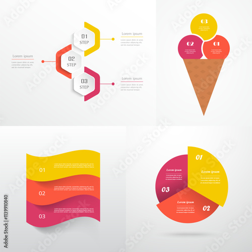 Set of creative infographic elements with 3 processes, options, parts or steps.