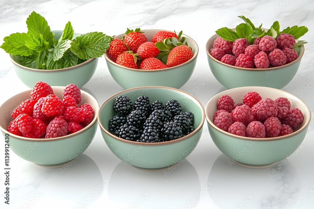 Fresh Berries in Bowls Still Life Photo Fresh Berries in Bowls Still Life Photo