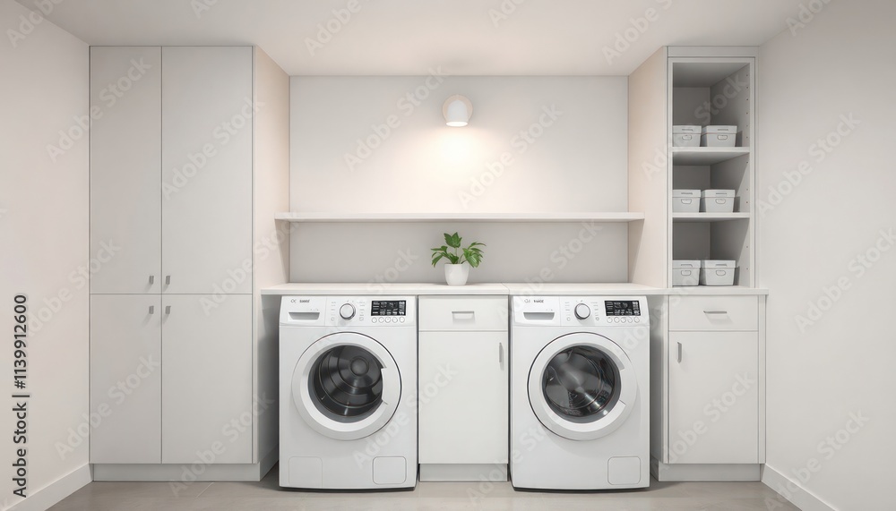 Scandinavian Style - Interior Design Laundry Room With Scandinavian Concept - Hotel Laundry Room - Apartment Laundry Room Interior With Washing Machine - Interior Design Scandinavian Style - Interior Design Laundry Room With Scandinavian Concept - Hotel Laundry Room - Apartment Laundry Room Interior With Washing Machine - Interior Design