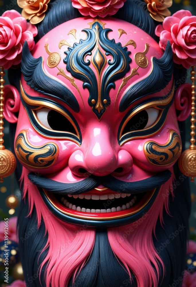 Naklejka premium Pink and Gold Chinese Opera Mask 