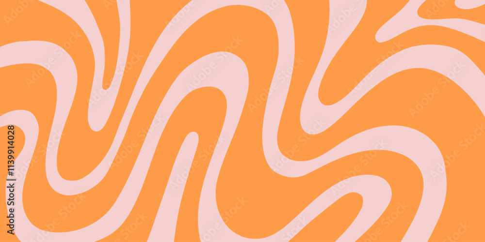 Abstract Trippy Hand Drawn Groovy Pattern Vector Design. Fun Vintage Y2k Wavy Texure. Curvy Psychedelic Background.
