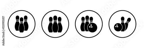 Bowling game Pin Icon vector isolated on white background. Bowling icon, ball and pin
