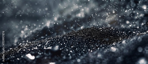 Macro view of Ash and Dust Particles Illuminated in Rain Drops, Concept of pollution, microtextures