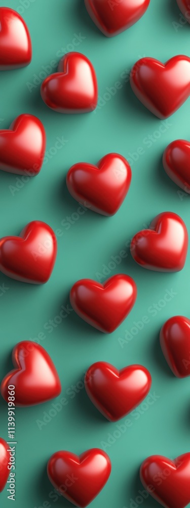 Red Hearts Pattern on Green Background Red Hearts Pattern on Green Background