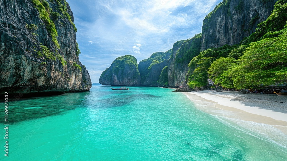 Fototapeta premium Serene Tropical Lagoon Surrounded By Lush Cliffs