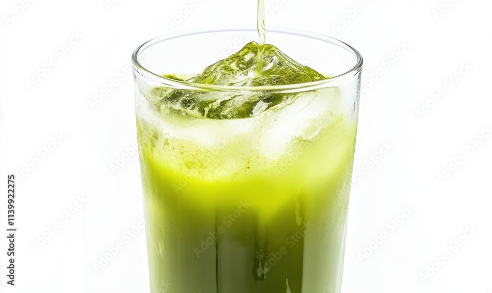 Matcha Latte with Ice in Glass Matcha Latte with Ice in Glass