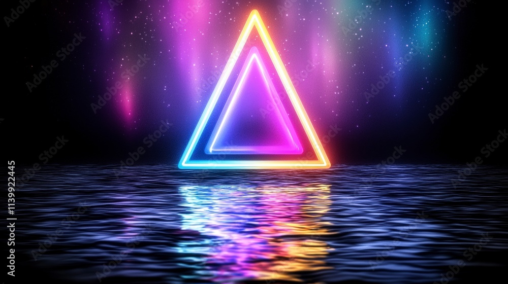 Neon Triangle Aurora Borealis Reflection on Water Neon Triangle Aurora Borealis Reflection on Water