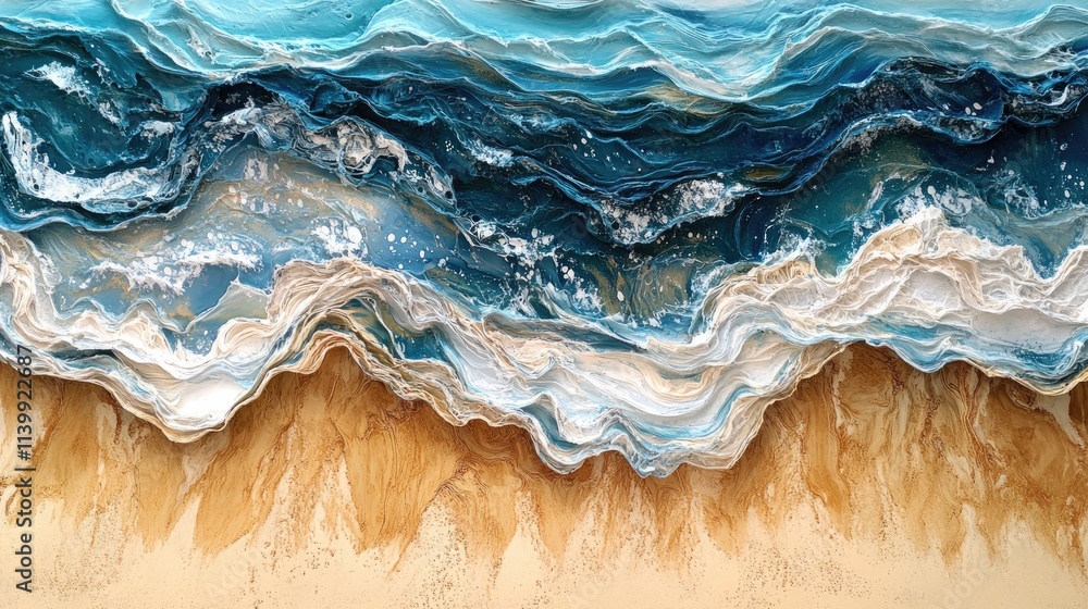 Abstract Ocean Waves Crashing on Sandy Shore Abstract Ocean Waves Crashing on Sandy Shore