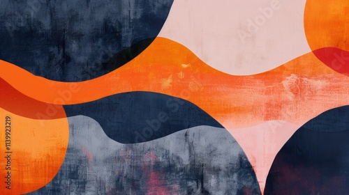 Vibrant abstract artwork featuring bold colors and flowing shapes in a modern design environment