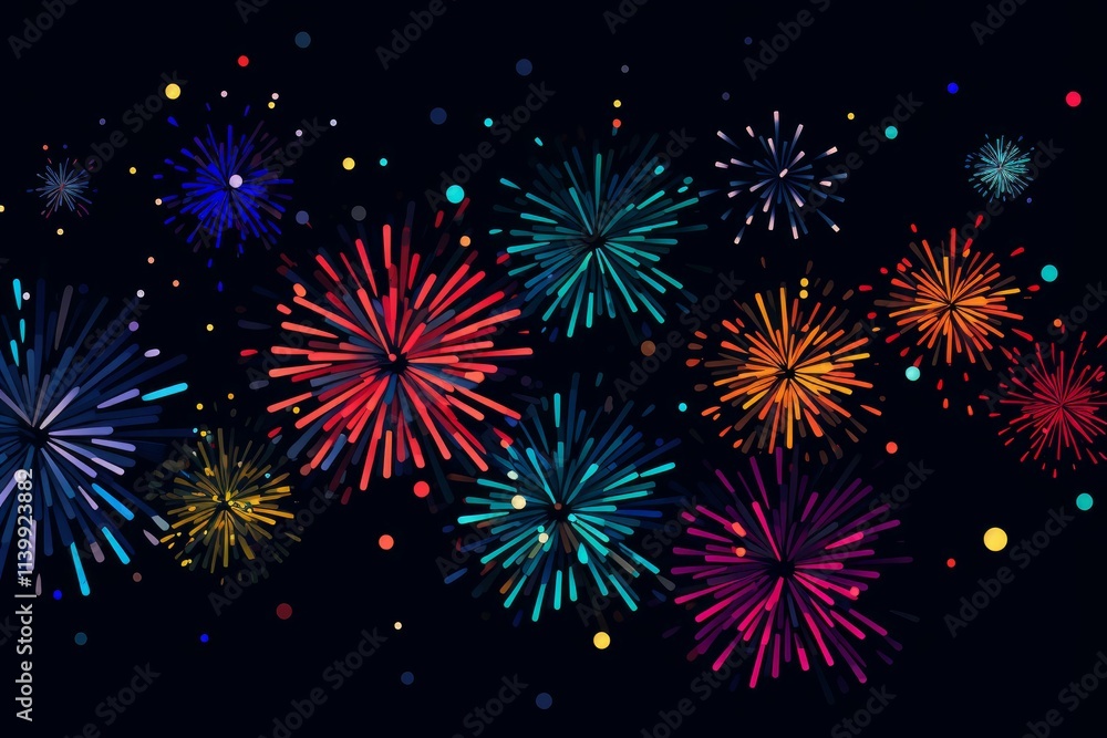 Naklejka premium Bright and colorful fireworks exploding against a dark night sky, creating a festive and celebratory atmosphere