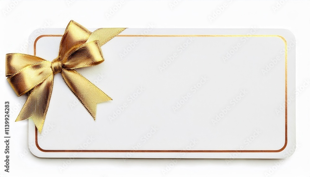 Elegant White Gift Card with Luxurious Gold Ribbon and Shiny Satin Bow. Perfect for Holidays, Weddings, Birthdays, Anniversaries, Corporate Gifting, Gift Vouchers, Shopping, or Personalized Messages Elegant White Gift Card with Luxurious Gold Ribbon and Shiny Satin Bow. Perfect for Holidays, Weddings, Birthdays, Anniversaries, Corporate Gifting, Gift Vouchers, Shopping, or Personalized Messages