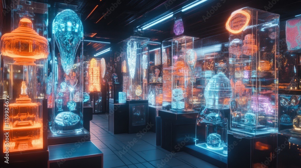 Futuristic Museum Displaying Illuminated Artifacts Futuristic Museum Displaying Illuminated Artifacts
