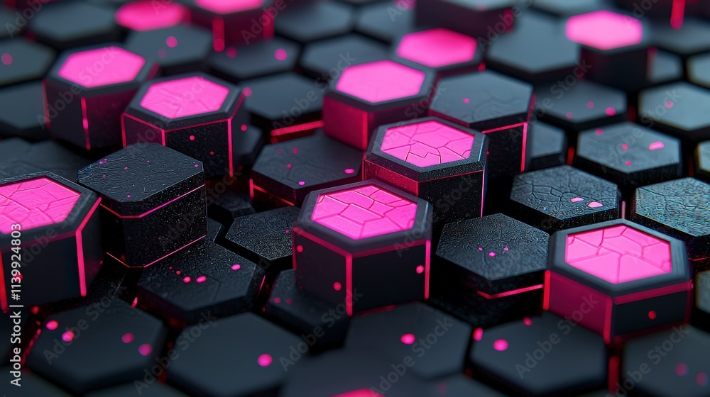 Fototapeta premium Abstract Hexagon Pattern Pink Black Geometric 3D Design
