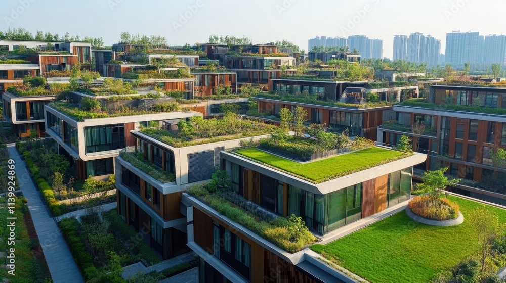 Fototapeta premium Modern Green Roof Residential Complex Architecture
