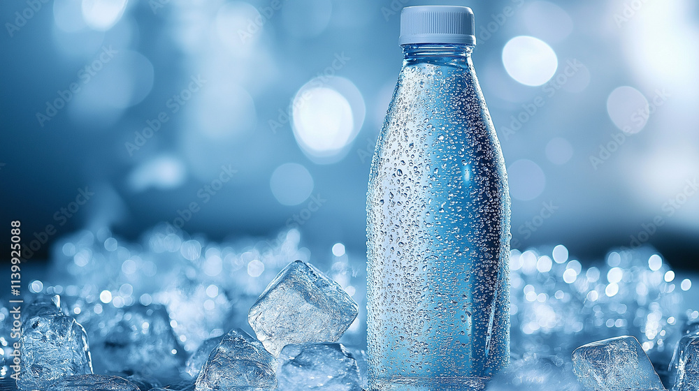 Refreshing Beverage Concept Condensation-Covered Bottle with Ice