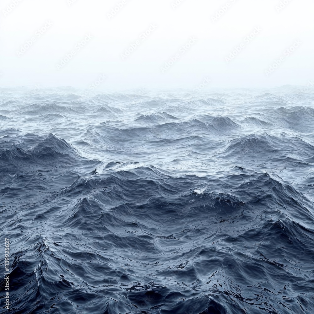 Fototapeta premium Blue Ocean with waves and clear blue sky , isolated on white background, , copy space, copy space for text,