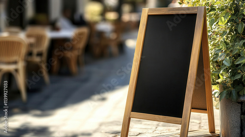 Mockup template for signage display in a cafe with empty chalkboard ready for text and content creation photo