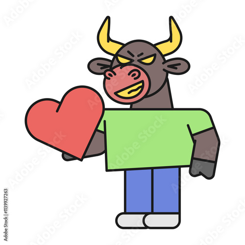 Bull holds heart and smiles