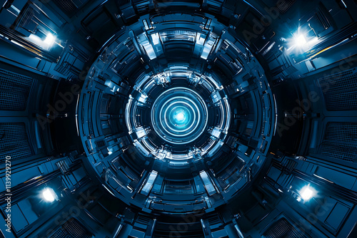 Futuristic Machine: Rotating Core, Glowing Lights, Sci-Fi Tunnel photo