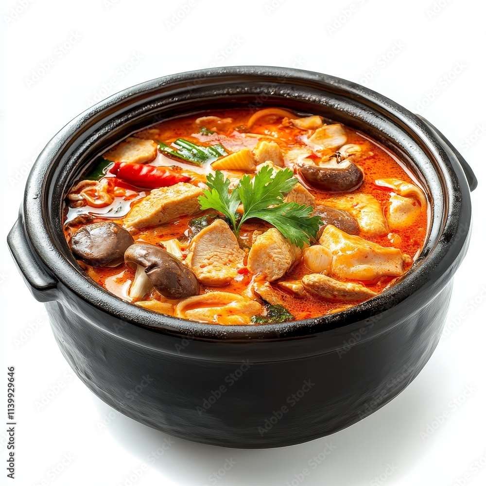 Sundubu Jjigae isolated on white background Sundubu Jjigae isolated on white background