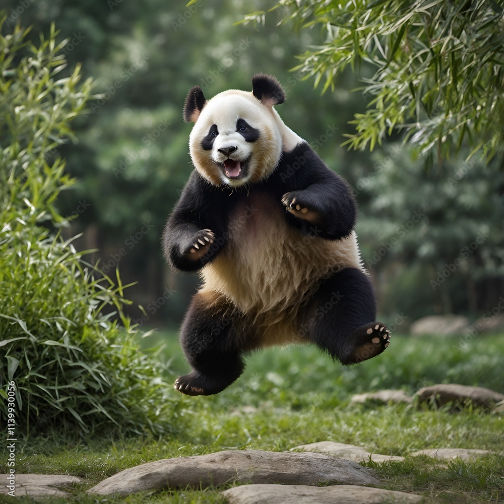 Obraz premium panda jumping