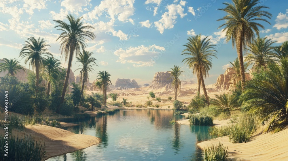 Serene Oasis Palm Trees Desert Landscape Serene Oasis Palm Trees Desert Landscape