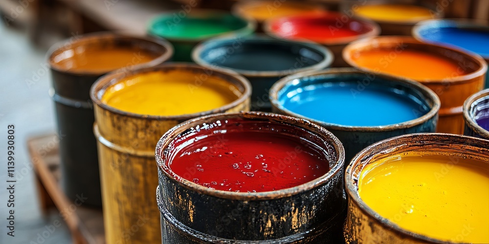 Vibrant Oil Paints in Open Buckets for Creative Projects Vibrant Oil Paints in Open Buckets for Creative Projects