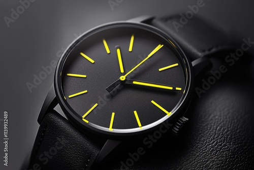 Wallpaper Mural Sleek black wristwatch with vibrant yellow accents, minimalist design. Torontodigital.ca