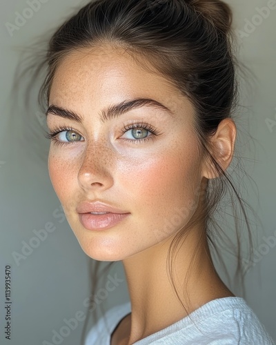A woman with barely-there makeup, emphasizing her natural features and glowing skin