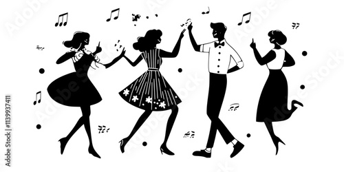 Actors learning choreography while practicing for an upcoming musical performance, Illustration
