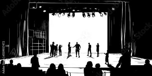 Actors interacting with each other in a dramatic scene during rehearsal, Illustration
