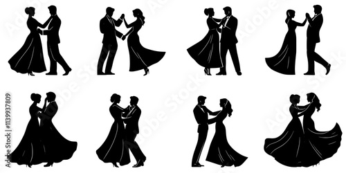 Dancers engaging in a waltz performance at a formal gala event, Illustration